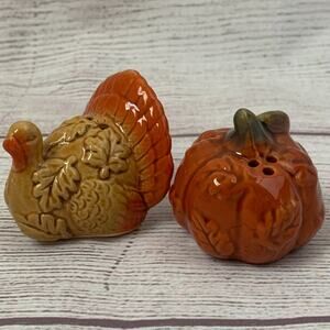 Thanksgiving Turkey and Pumpkin Salt and Pepper Shaker Set Fall Dining Decor